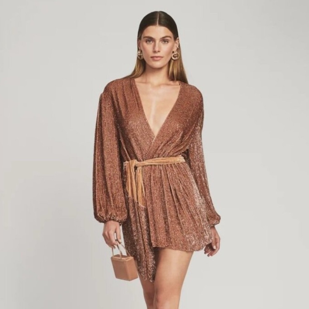 Retrofete Gabrielle Sequin Long-Sleeve Bronze Size Small